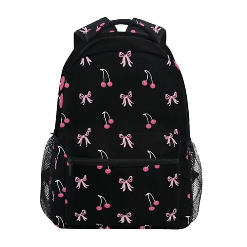 ALAZA Black Pink Bow Cherry Backpacks for Girls Boys Elementary School Bag Kids Bookbag Personalized Travel Daypack 3rd 4th 5th Grade Rucksack 16in Laptop Back Pack