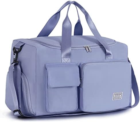 FIORETTO Womens Mens Sports Gym Bag Duffle Bag with Shoes Compartment, Weekend Travel Bag Overnight Bag for Women, Foldable Water Resistant Holdall Hospital Bag For Swimming, Basketball Blue