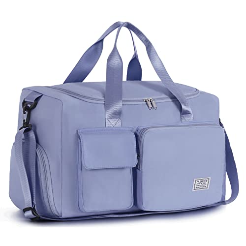 Fioretto Womens Mens Sports Gym Bag Duffle Bag With Shoes Compartment, Weekend Travel Bag Overnight Bag For Women, Foldable Water Resistant Holdall Hospital Bag For Swimming, Basketball Blue #TOP7