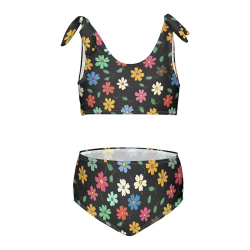 Wusikd Colorful Flower Girls Swimsuits Two Piece Black Swimwear Bikini Set for for Girls Size 3T