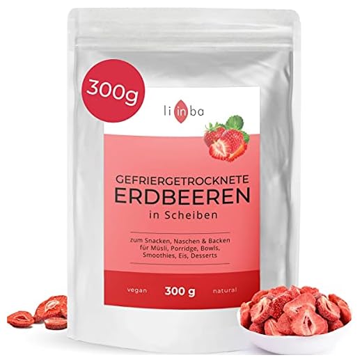 frystorkad jordgubbe 300 g • frystorkad frukt i skivor • Jordgubbschips utan tillsats av socker • fri från tillsatser • fruktig och frystorkad • tillverkad i Tyskland