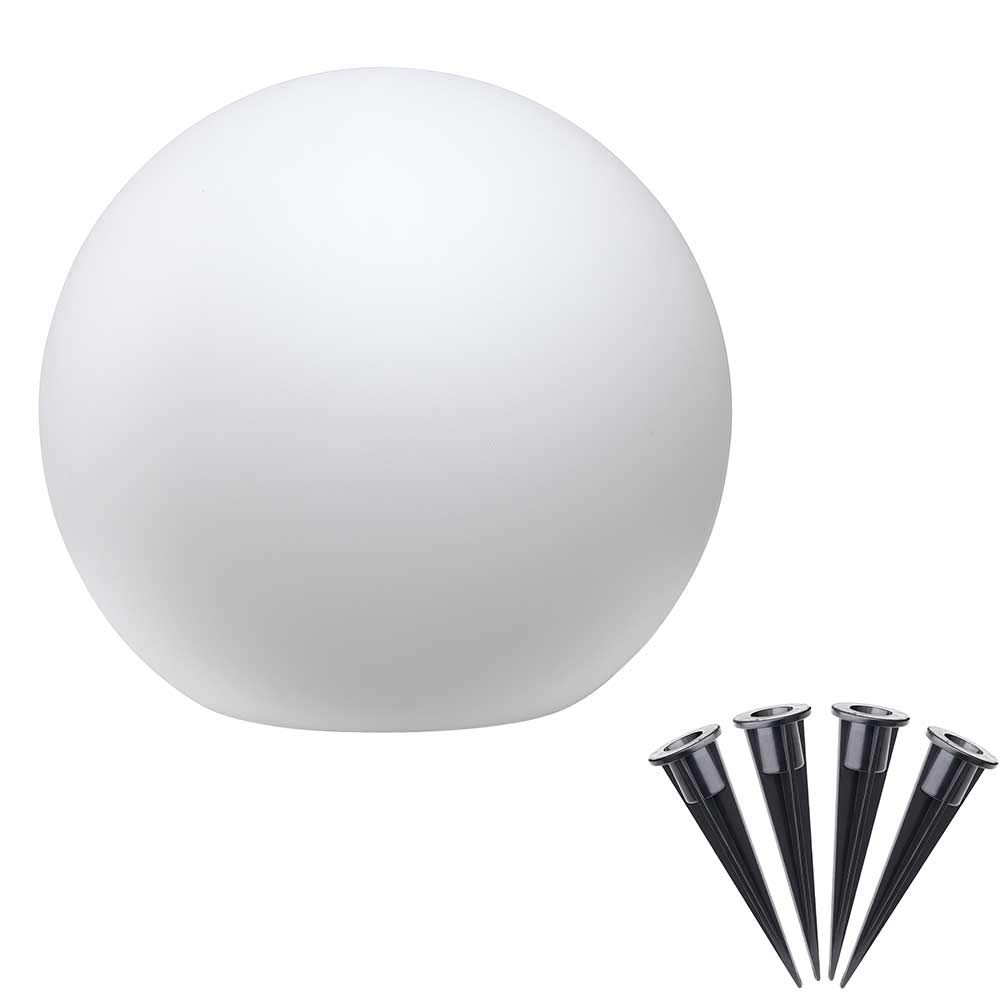 BAKAJI Lampada Design Sfera da Giardino Diametro 40 cm Luce Illuminazione Esterno da Terra o Tavolo Attacco E27 Lampadina Max 25W Colore Bianco con Picchetti di Fissaggio al Terreno (40 cm)