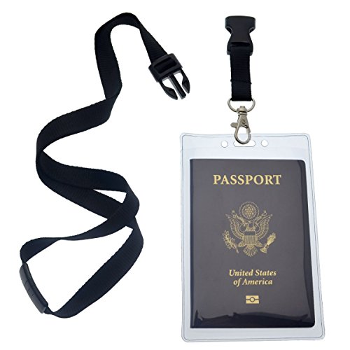 2 Pack - Clear Tear Resistant Passport ID Badge Holder with Open Top & Detachable Buckle Lanyard by Specialist ID (Black) - Thumbnail 3