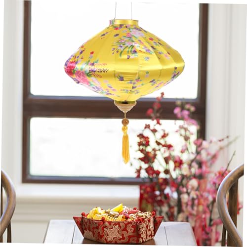 Lanterne Suspendue Décorative Jaune en Fil de Fer et Tissu Solide - 4