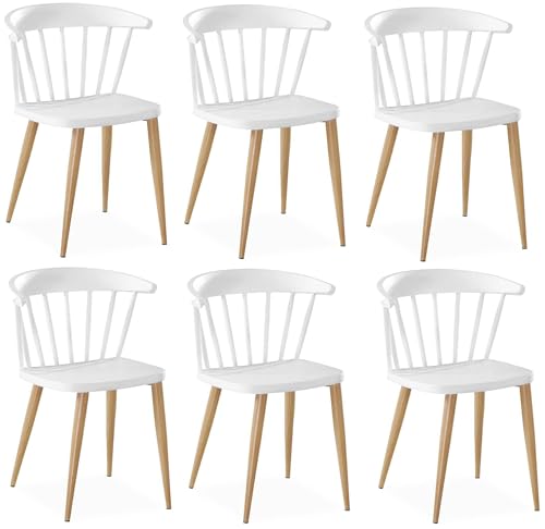 Image of Finch Fox Scandinavian Stylish & Modern Furniture Plastic Living Room Dining Chairs for Cafeteria Seating, Side, Kitchen, Restaurants, Hotels in White Color (Set of 6)
