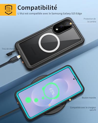 Étui Samsung S25 Edge incassable 360 bleu de haute précision
