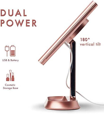 Fancii Large Makeup Mirror with Natural LED Lights, Lighted Trifold Vanity Mirror with 5x & 7x Magnifications - Dimmable Lights, Touch Screen, Cosmetic Stand - Sora (Rose Gold)