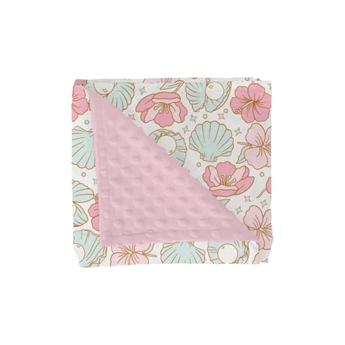 Boho Summer Mermaids Floral Baby Blankets for Girl Beach Seashells Conch Tropical Flowers Soft Mink Dotted Backing Double Layer Swaddle Blanket Ocean...