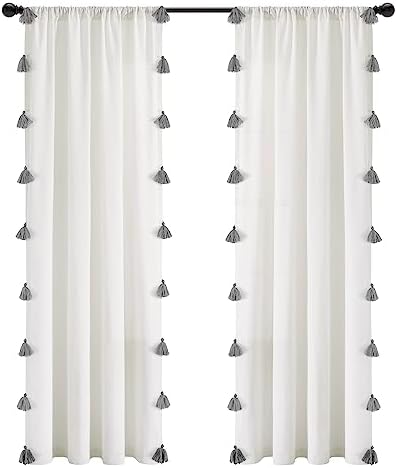 Lush Decor Boho Faux Linen Texture Tassel Window Curtain Panel Si...