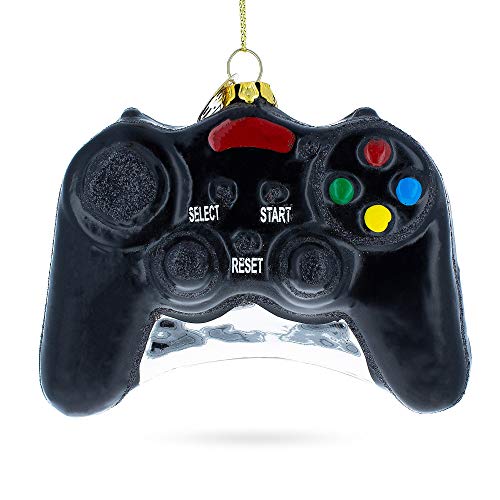 Black Video Game Controller Blown Glass Christmas Ornament