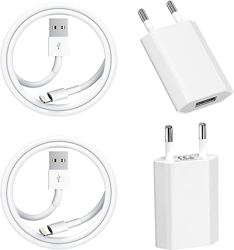 Cargador iPhone 【Certificado MFi Apple】 2 Pack Cargador de Pared Universal de 5V1A/5W con 1M Cable iPhone Cable Lightning Compatible para iPhone 13/12/Se/11/ X /XS/ XR/8/8 Plus/7/7 Plus/6s/iPad