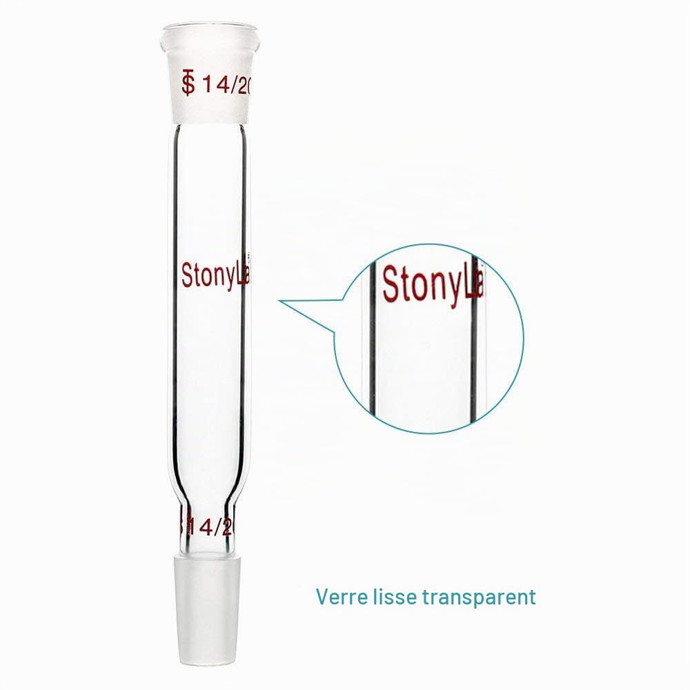 stonylab Adaptateur Droit en Verre Borosilicaté, 90 mm entre Joint Extérieur 14/20 et Joint Intérieur pour Laboratoire