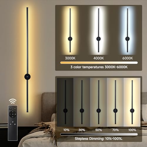 Image of Battery Operated Wall Sconces Set of 2, Rechargeable Wireless LED Wall Lights with Remote Control, Dimmable & 360 Rotatable, Modern Indoor Wall Lamp for Bedroom, Living Room, Hallway(40In)