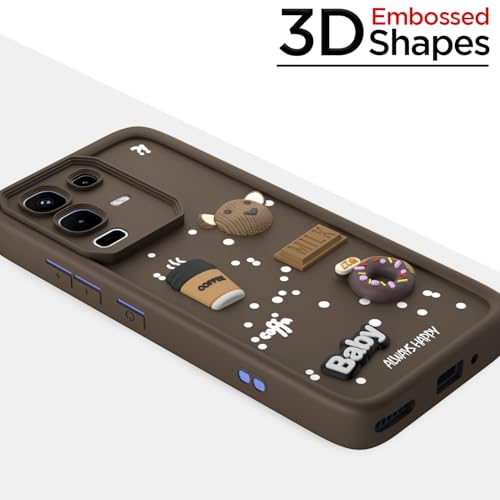 Image of Pikkme Back Cover for Infinix Note 50s 5G | 3D Bear Silicone Cute & Fun Coffee Cartoon | Full Body Protection Bumper Case (Brown)