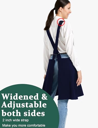 Image of Cozy Adjustable Cross Back Aprons for Women with Pockets Cotton Linen Cooking Kitchen Baking