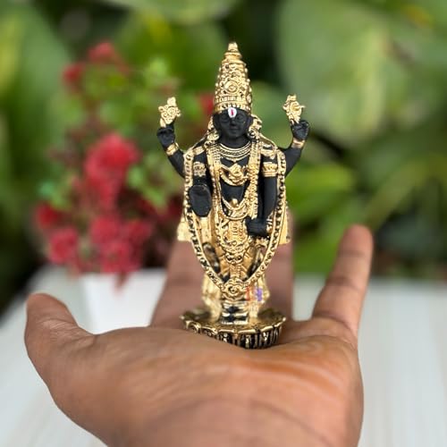 Image of Tirupati Balaji Idol for Car Dashboard, Venkateswara Swamy murthi, Vaastu Advised Balaji Statue - Tirupati Balaji Murti Idols for Pooja Room (Gold 11 CM)
