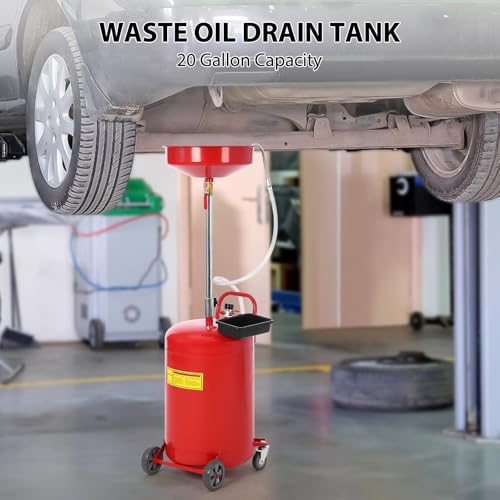20 Gallon Portable Oil Drain Tank with Adjustable Height 38-63 inches, Pneumatic Operation, 15-inch Funnel for Spill Prevention, Toolbox Included, Ideal for Auto Repair and Home Use - Thumbnail 2