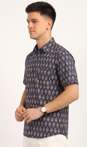 Image of BLOCKS OF INDIA Cotton Hand Block Print Half Sleeves Summer Shirt for Men