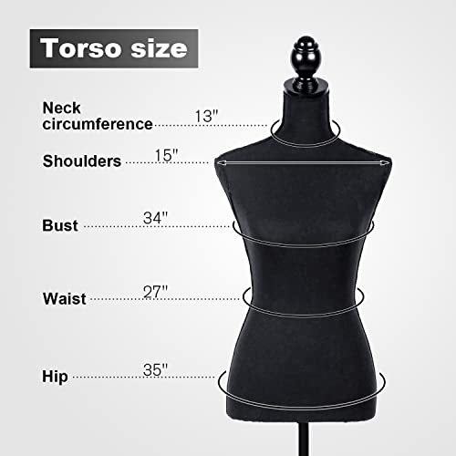 Hcy Female Mannequins Torso Dress Form For Display Manikin Body Mannequin Stand 60In-67In Height Adjustable For Sewing Wooden Tripod Base, Foam Body（Black）, Hy-H170-Black #TOP6