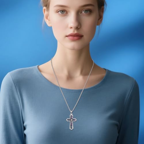 YAFEINI Cross Necklace S925 Sterling Silver Abalone Cross Pendant Necklace Religious Jewelry Christian Gifts for Women Men2