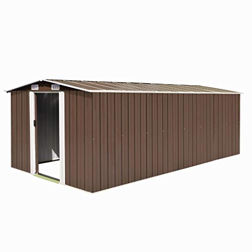  Tidyard Capanno per Attrezzi in Metallo,Capanno da Giardino in Acciaio Zincato,Capanno da Giardino con Porta,Capanno Attrezzi Casetta per Attrezzi da Giardino Marrone 257x489x181 cm