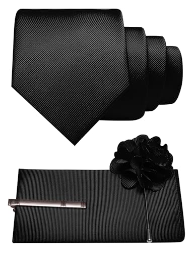 Image of JEMYGINS Formal Necktie Solid Color Tie and Pocket Square with Tie Clip Lapel Pin Sets for Men 4PCS