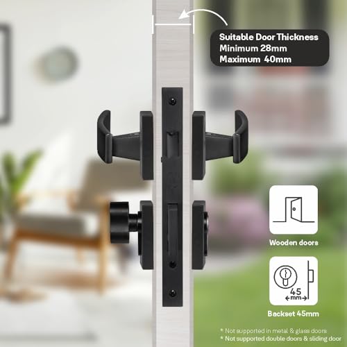 Image of Yale YECM-405-OR-TT-BM Mortise Door Lock for Bedroom /Home /Office /Hotel Suitable for Left /Right Handed Doors | Comes with Rose & Escutcheons with Thumb Turn, 3 Keys Cylinder and Lock Body (Black Matt)