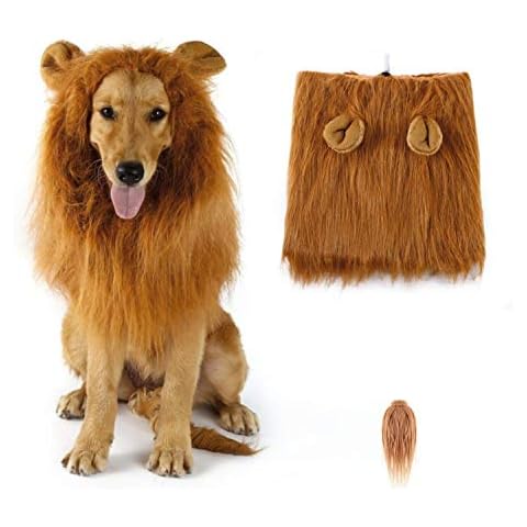 SUNREEK Dog Lion Mane, Lion Mane Wig Costumes for Medium to Large Sized Dog with Ears & Tail, Fancy Lion Hair for Halloween Costume Holiday Photo Shoots Party Festival Occasion Cover