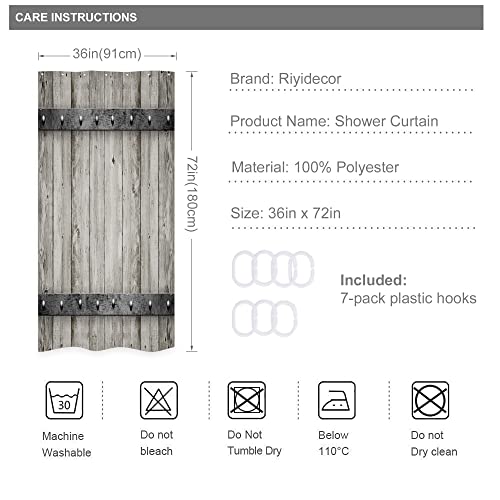 Riyidecor Rustic Small Stall Barn Door Shower Curtain 36Wx72H Farmhouse Wood Plank Wooden Country Texture Bathroom Decor Fabric Polyester Waterproof With 7 Pack Plastic Shower Hooks Ww-Ymdv #TOP2