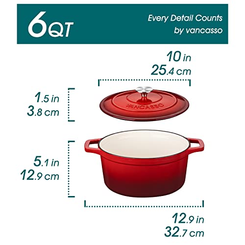 Vancasso Enameled Cast Iron Dutch Oven, 6 Qt Dutch Oven Pot With Lid, Round Enamel Dutch Oven For Bread Baking, Non Stick Enamel Coating, Pot's Body Cast Iron, Good Sealing, For All Heat Source #TOP1