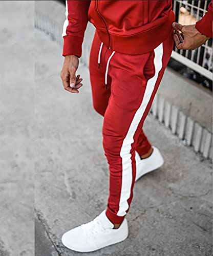 Men's Personalized Hoodie Tracksuit 2 Piece Outfit Casual Long Sleeve Sweat Suit Full Zip Sports Jogging Suits(Xl,Red Stripes) #TOP4