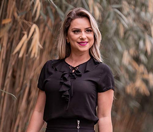 Blusa Feminina Social Babado Manga Curta Moda Evangélica (G/42, Preta-Lisa)102549