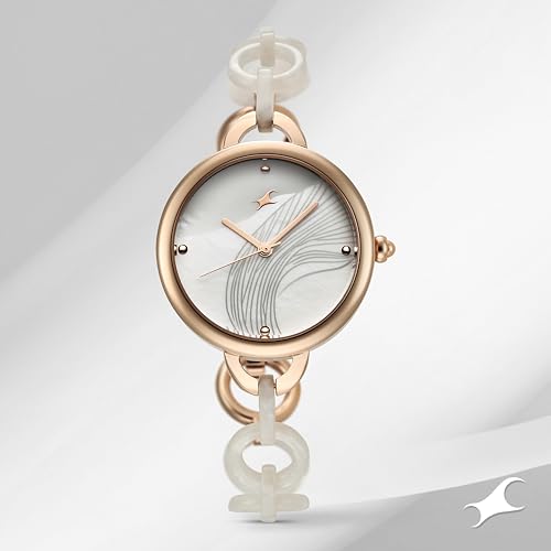 Image of Fastrack Younique Quartz Analog Mother of Pearl Dial Two Toned Pink Acetate & Rose Gold Metal Strap Watch for Girls - 68037KD01