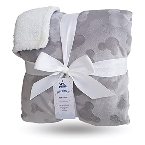 eYone Large Receiving Sherpa Baby Blanket Double Layer Fleece for Nursery Cot and Pram (Grey,80x110cm) Cover
