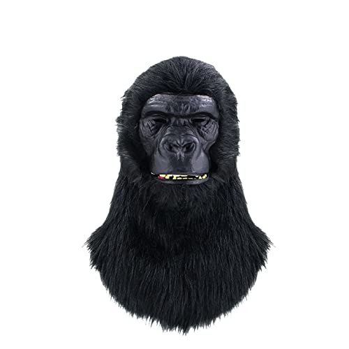 Full Head Black Gorilla Mask Realistic Mouth Movable Ape Mask Halloween Moving Jaw Gorilla Costume for Role-Play Party Christmas Masquerad Animal Masks Gear Outfit