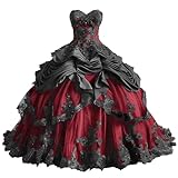 Mauuwy Black and Burgundy Gothic Wedding Dresses Vintage Bridal Gowns Sweetheart Ruffles Satin Quince Dresses Ball Gown Vestido de Novia Size 4