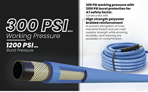 Blubird Bb12100 1/2" X 100' Rubber Air Hose, 100% Rubber, Lightest, Strongest, Most Flexible, 300 Psi, 50F To 190F Degrees, Ozone Resistant, High Strength Polyester Braided #TOP4