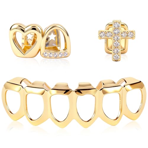 Grillz for women, Grillz Teeth Men, Hip Hop Jewelry, Reusable & Comfortable for Halloween, Parties, Concerts & Cosplay (Gold)