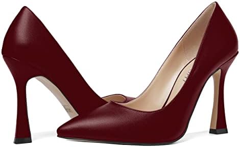 AMBELIGHT Dress High Heel 4 Inch Slip On Elegant Solid Pointed Toe Matte Stiletto Pumps Shoes Burgundy Size 6 - Zapatos for Women | Image 5