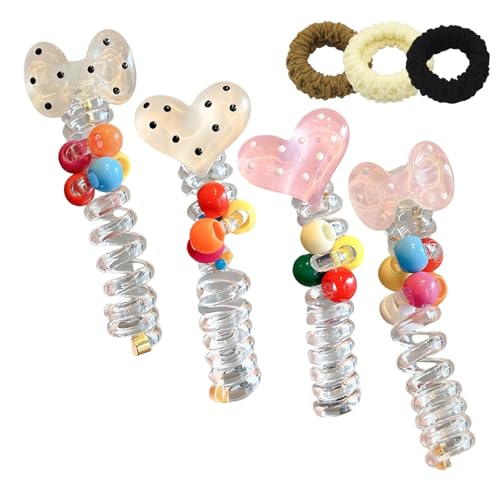4 Pcs No Damage Soft Elastic Spiral Hair Ties, for Women Braided Telephone Spiral, Colorful Twisted Hair Wire Pony Hairs Tie, So