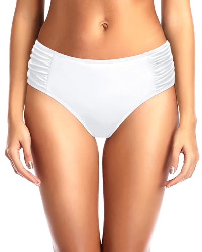 Image of Tempt Me Women Bikini Bottoms Mid Waist Bathing Suit Swimsuit Ruched Swim Bottom