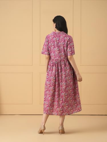 Image of The Mom Store Maternity and Nursing Dress | Pre and Post Pregnancy Dress for Womens | Zipper /Button Opening | Causal Wear | Trendy Stylish Causal Dresses for New Moms