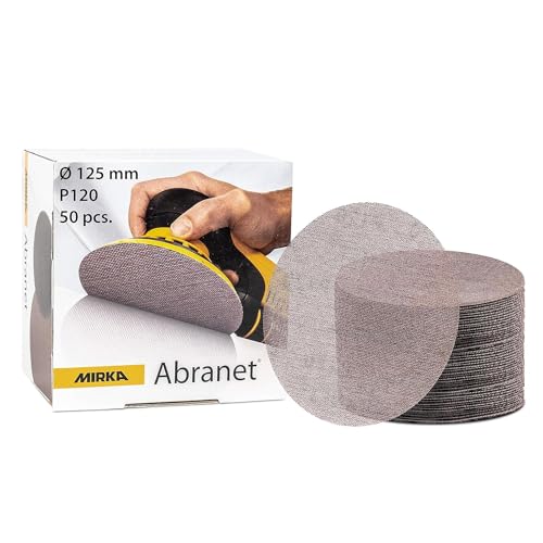 Mirka Abranet Grille abrasive Ø 125mm autoagrippant/grain P120 / 50 pcs/Convient à toutes les ponceuses excentriques 125mm / pour le ponçage du bois, du mastic, de la peinture, du plastique