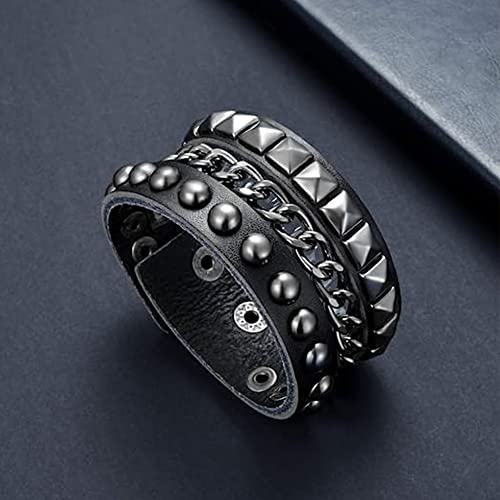 TURTLEDOVE Punk Leather Cuff Bracelet - Goth Leather Wristband with Metal Studded - 80s Punk Rock Accessories for Men Women2