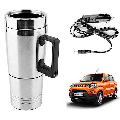 Image of Oshotto 12V Stainless Steel Car Heating Kettle /Mug, Travel Friendly electric Tea /Coffee maker Compatible with Maruti Suzuki S-Presso (300ml)