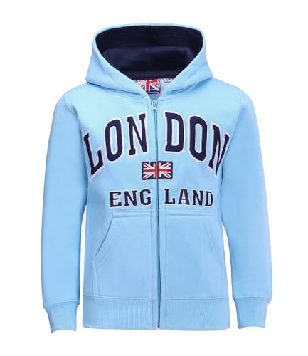 Sweat à capuche enfant Londres en coton bleu ciel avec fermeture éclair