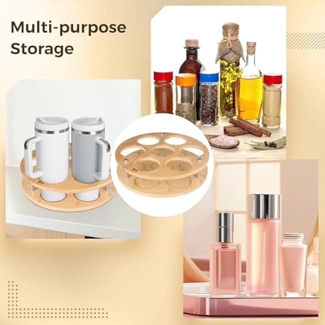 2 Pcs Rotatable Wood Tumbler Organizers, Compatible with Stanley 40 oz Tumblers, Spinning Cup Holders for Kitchen Counter, Wooden Stanley Cup Organizers for Cabinet Countertop