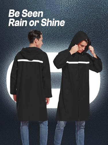 Image of Mens Long Hooded Safety Rain Jacket Waterproof Emergency Raincoat Poncho