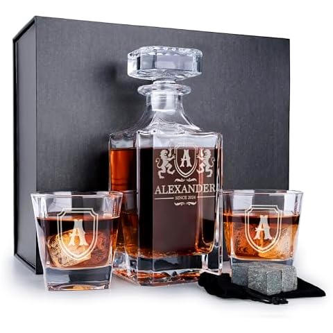 Personalized Whiskey Decanter Set with 2 Glasses - Engraved 25 oz Liquor Decanter with 2 Glasses - 8 Initial Designs, Gift for Men, Birthday & Retirement, Whiskey Gifts for Men Cover