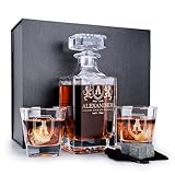 Personalized Whiskey Decanter Set with 2 Glasses - Engraved 25 oz Liquor Decanter with 2 Glasses - 8 Initial Designs, Gift for Men, Birthday & Retirement, Whiskey Gifts for Men